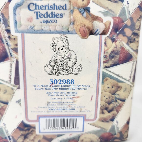1998 Cherished Teddies 302988 Bear with Bow Holding Three Bears Figurine "If a M - Picture 2 of 12